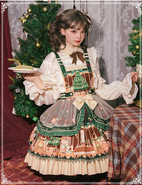 Cute Japanese Christmas Sweet Lolita Top Trumpet Sleeve Shirt Lolita Ruffled Multi Layer Dress