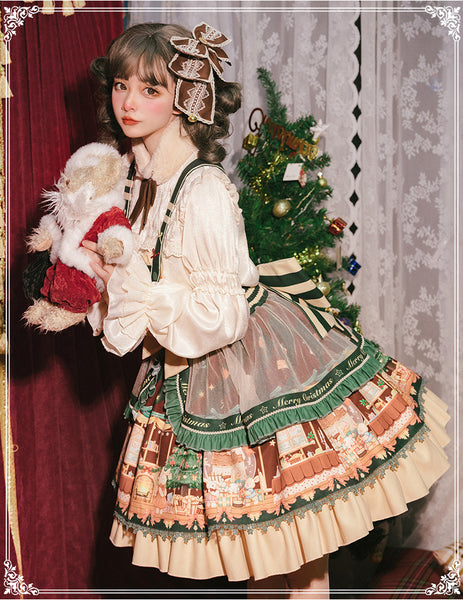 Cute Japanese Christmas Sweet Lolita Top Trumpet Sleeve Shirt Lolita Ruffled Multi Layer Dress