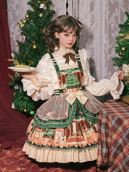 Cute Japanese Christmas Sweet Lolita Top Trumpet Sleeve Shirt Lolita Ruffled Multi Layer Dress