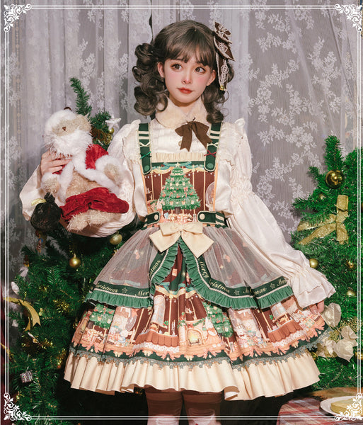 Cute Japanese Christmas Sweet Lolita Top Trumpet Sleeve Shirt Lolita Ruffled Multi Layer Dress