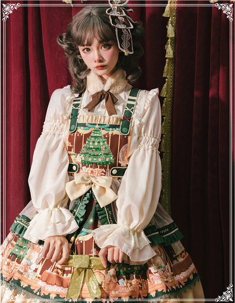 Cute Japanese Christmas Sweet Lolita Top Trumpet Sleeve Shirt Lolita Ruffled Multi Layer Dress
