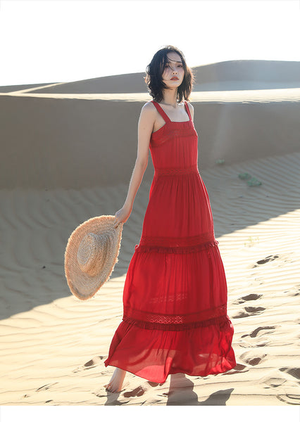 Chic Fairy Beach Seaside Scoop neck Shoulder Strap Sleeveless Big Long Maxi Cake Dress