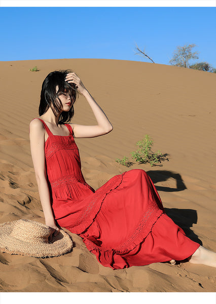 Chic Fairy Beach Seaside Scoop neck Shoulder Strap Sleeveless Big Long Maxi Cake Dress