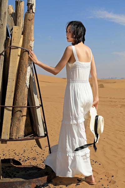 Chic Fairy Beach Seaside Scoop neck Shoulder Strap Sleeveless Big Long Maxi Cake Dress