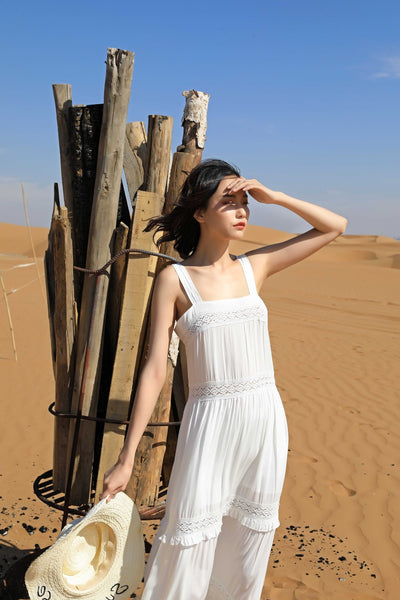 Chic Fairy Beach Seaside Scoop neck Shoulder Strap Sleeveless Big Long Maxi Cake Dress