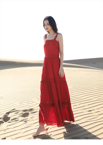 Chic Fairy Beach Seaside Scoop neck Shoulder Strap Sleeveless Big Long Maxi Cake Dress