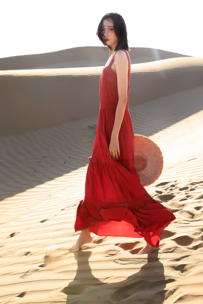 Chic Fairy Beach Seaside Scoop neck Shoulder Strap Sleeveless Big Long Maxi Cake Dress