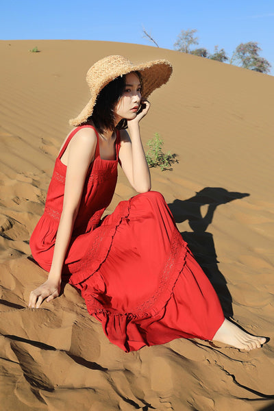 Chic Fairy Beach Seaside Scoop neck Shoulder Strap Sleeveless Big Long Maxi Cake Dress