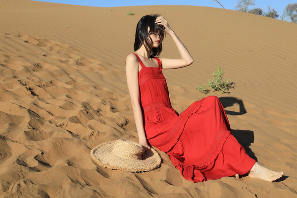 Chic Fairy Beach Seaside Scoop neck Shoulder Strap Sleeveless Big Long Maxi Cake Dress