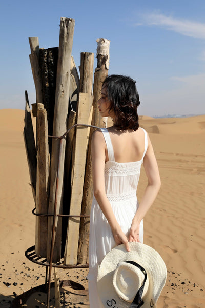 Chic Fairy Beach Seaside Scoop neck Shoulder Strap Sleeveless Big Long Maxi Cake Dress