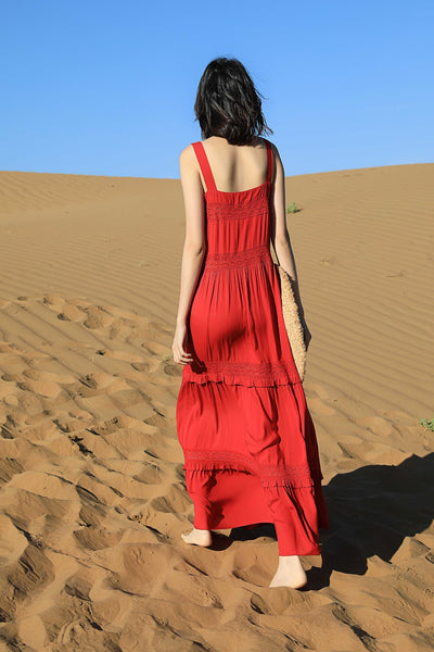Chic Fairy Beach Seaside Scoop neck Shoulder Strap Sleeveless Big Long Maxi Cake Dress