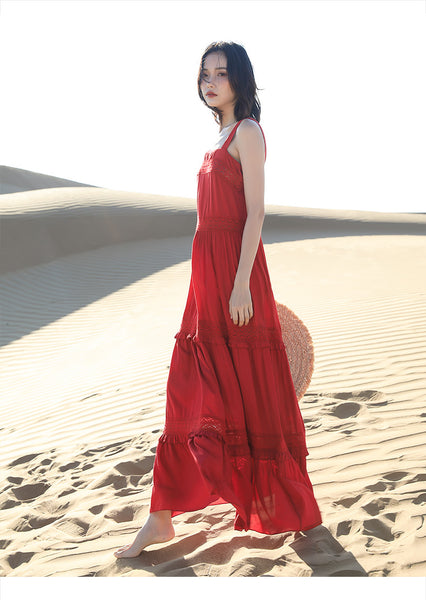 Chic Fairy Beach Seaside Scoop neck Shoulder Strap Sleeveless Big Long Maxi Cake Dress