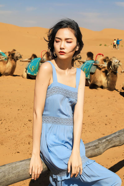 Chic Fairy Beach Seaside Scoop neck Shoulder Strap Sleeveless Big Long Maxi Cake Dress