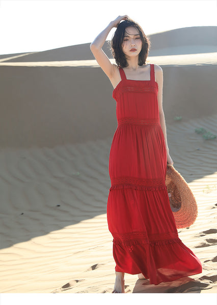 Chic Fairy Beach Seaside Scoop neck Shoulder Strap Sleeveless Big Long Maxi Cake Dress
