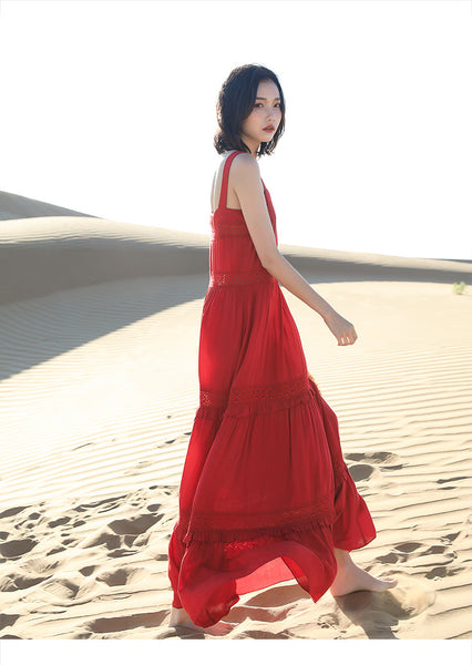 Chic Fairy Beach Seaside Scoop neck Shoulder Strap Sleeveless Big Long Maxi Cake Dress