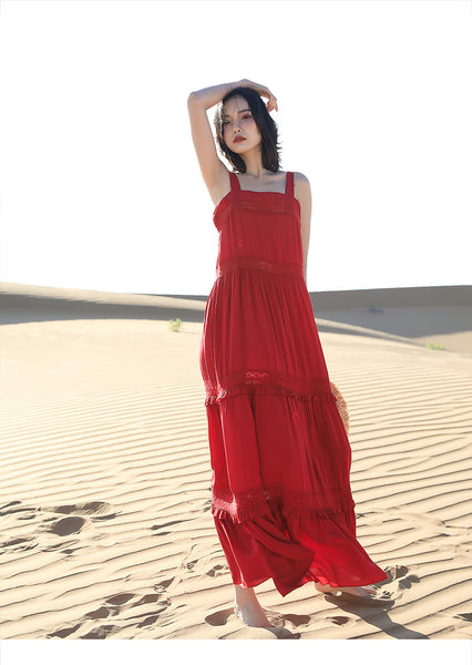 Chic Fairy Beach Seaside Scoop neck Shoulder Strap Sleeveless Big Long Maxi Cake Dress