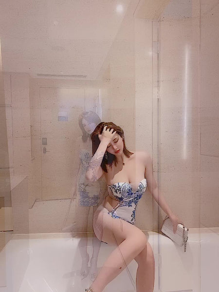 Sexy Off Shoulder Sweethead Neck Tube Top See Through Mesh Cheongsam Clubbing Bodycon Dress