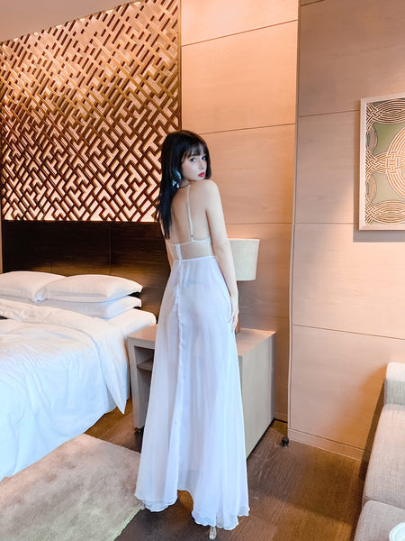 Stunning Angel Lover Bridal Sleeveless Deep V Neck See Through Open Back Long Dress
