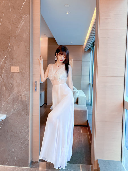 Stunning Angel Lover Bridal Sleeveless Deep V Neck See Through Open Back Long Dress