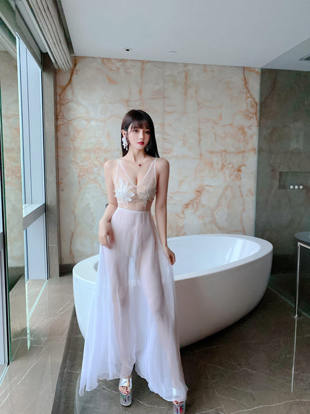 Stunning Angel Lover Bridal Sleeveless Deep V Neck See Through Open Back Long Dress
