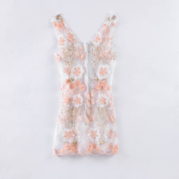 Beautiful Round Neck See Through Sleeveless Lace Exquisite Lace Floral Embroidery Evening Dress
