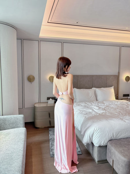Attractive Sexy Deep V Neck Neckline Sleeveless Side Slit Split Backless Clubwear Long Dress