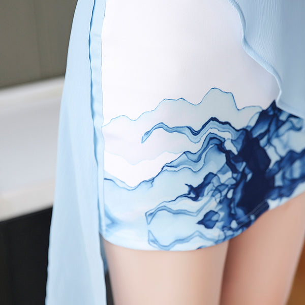 Beauty Esthetic Clubbing V Neck Half Length Sleeves Irregular Hem Dating Cheongsam A Line Dress