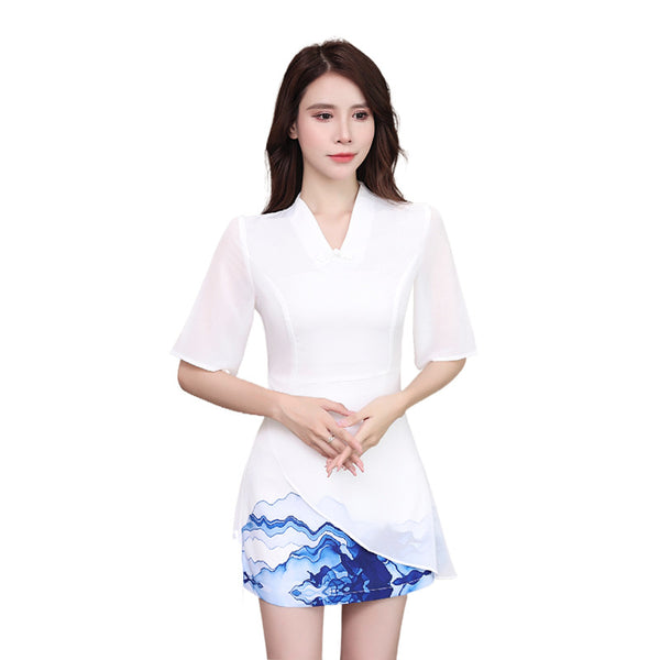 Beauty Esthetic Clubbing V Neck Half Length Sleeves Irregular Hem Dating Cheongsam A Line Dress