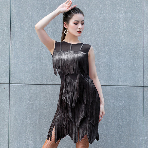 Sexy Women Latin Training Dance Dancing Fringed Vestidos Flapper Sleeveless Dress Short Pant