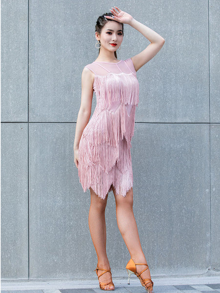 Sexy Women Latin Training Dance Dancing Fringed Vestidos Flapper Sleeveless Dress Short Pant
