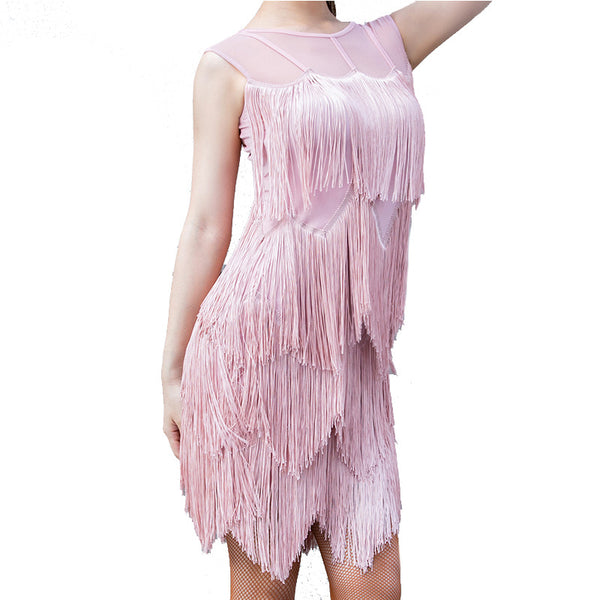 Sexy Women Latin Training Dance Dancing Fringed Vestidos Flapper Sleeveless Dress Short Pant