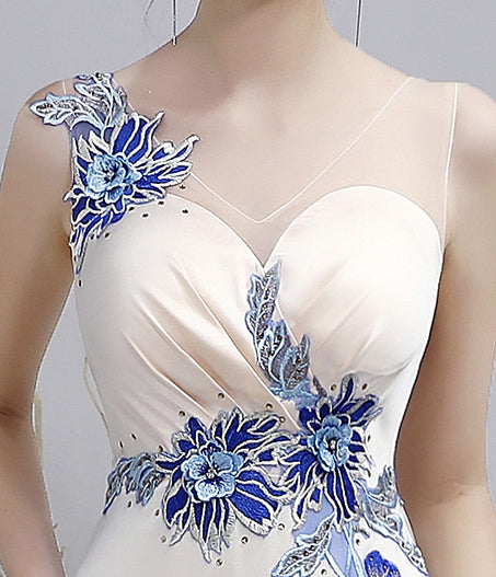 Luxury Vintage Embroidery V Neck Applique Side Split Party Prom Evening Cheongsam Long Dress