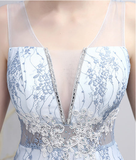 Elegant Vintage Round Neck Deep V Lace See Through Sleeveless Slim Hips Evening Night Party Dress