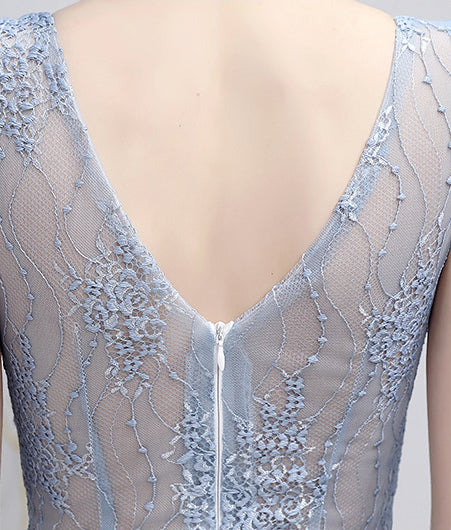 Elegant Vintage Round Neck Deep V Lace See Through Sleeveless Slim Hips Evening Night Party Dress