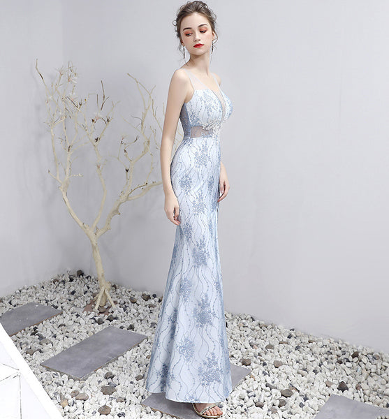 Elegant Vintage Round Neck Deep V Lace See Through Sleeveless Slim Hips Evening Night Party Dress