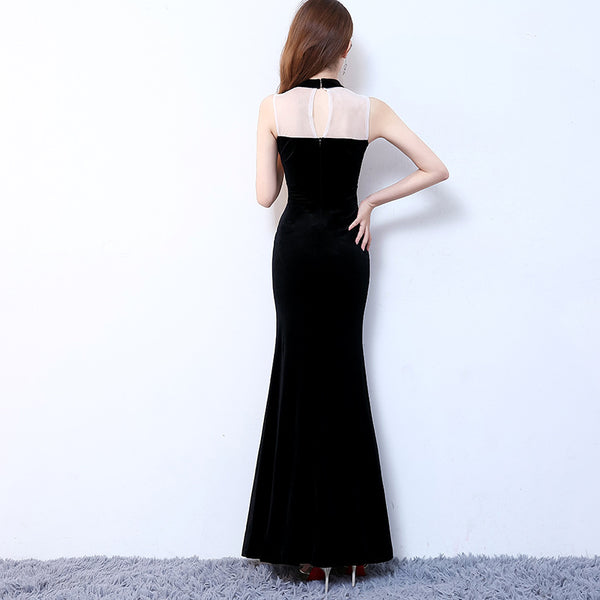 Sexy Temperament Floral Embroidered Stand Collar Sleeveless Banquet Evening Night Side Slit Long Cheongsam Dress