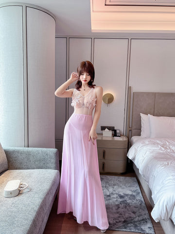 Beauty Sexy Transparent Deep V Neck Sleeveless Lace Backless Night Evening Meeting Maxi Dress