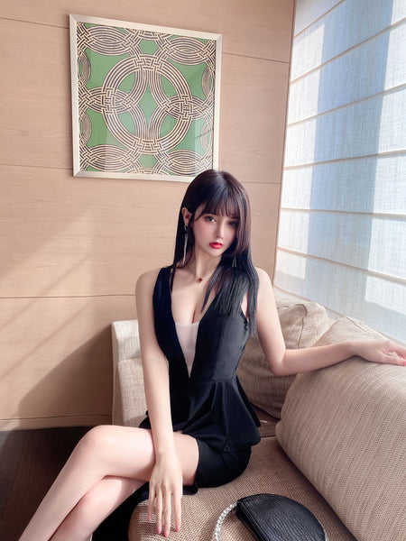 Stunning Women Fashion Sleeveless Mesh Deep V High Split Thigh Long Peplum Evening Dress