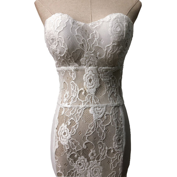 Temperament Sheer Mesh Tube Top See Through Floral Embroidery Lace Fishtail Evening Gown Dress