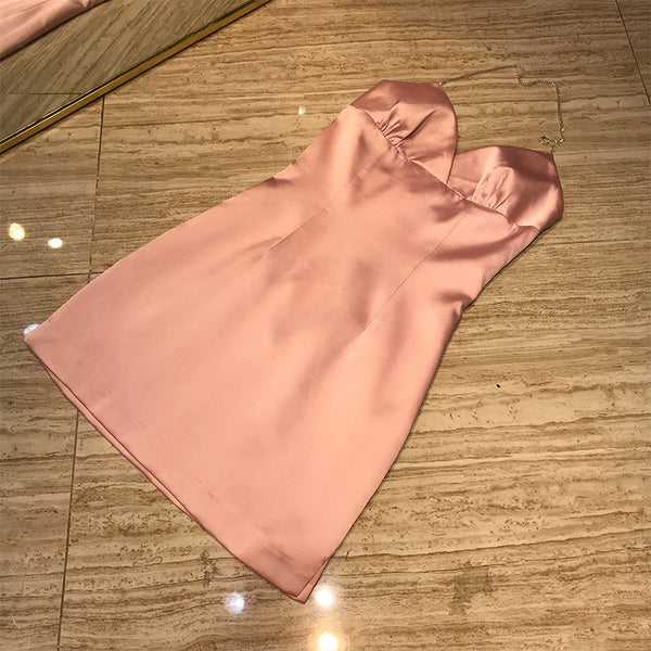 Sexy Women Bling Rhinestone Buckle Blink Tops Mesh Halter V Neck Satin Two Piece Dress
