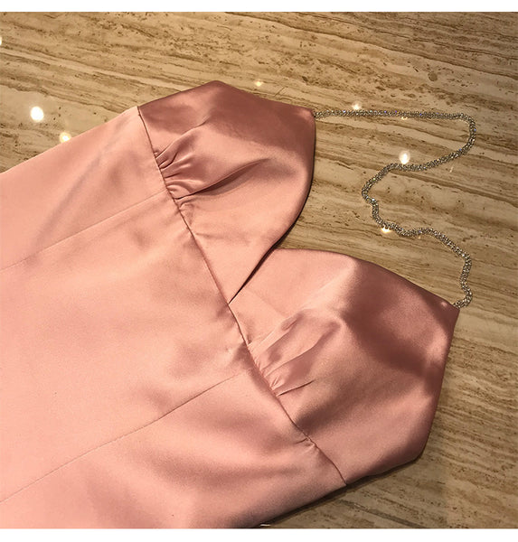 Sexy Women Bling Rhinestone Buckle Blink Tops Mesh Halter V Neck Satin Two Piece Dress