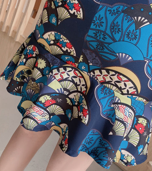Summer Women Dignified Retro Chinese Style Short Ruffled Fishtail Dress