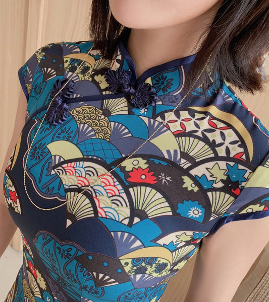 Summer Women Dignified Retro Chinese Style Short Ruffled Fishtail Dress