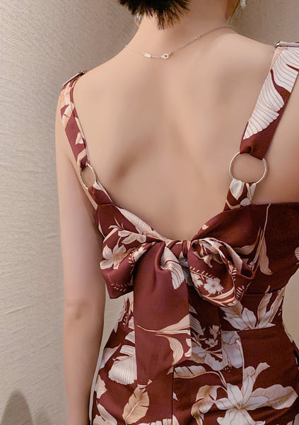 European American Style Women Retro Printed Drawstring Straight Tube One Piece Wide Leg Bodysuit Jumpsuit