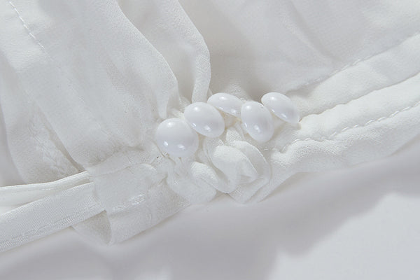 Round Neck Cake Lace Embroidery Long Sleeve Chiffon White Dress