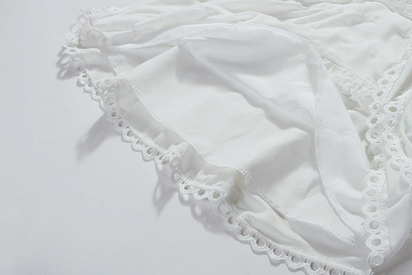 Round Neck Cake Lace Embroidery Long Sleeve Chiffon White Dress