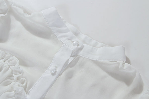 Round Neck Cake Lace Embroidery Long Sleeve Chiffon White Dress