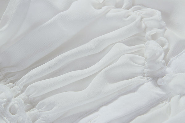 Round Neck Cake Lace Embroidery Long Sleeve Chiffon White Dress