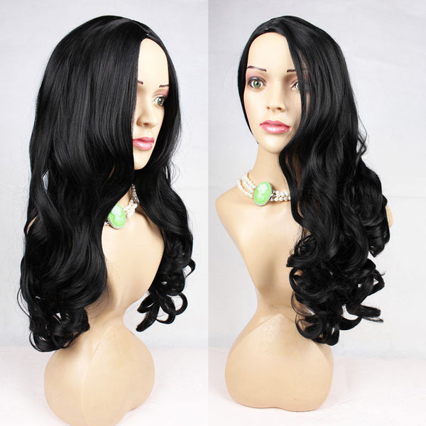 Trendy Women wig Heat Resistant Long Curly Hair Cosplay Costume Black Full Wigs