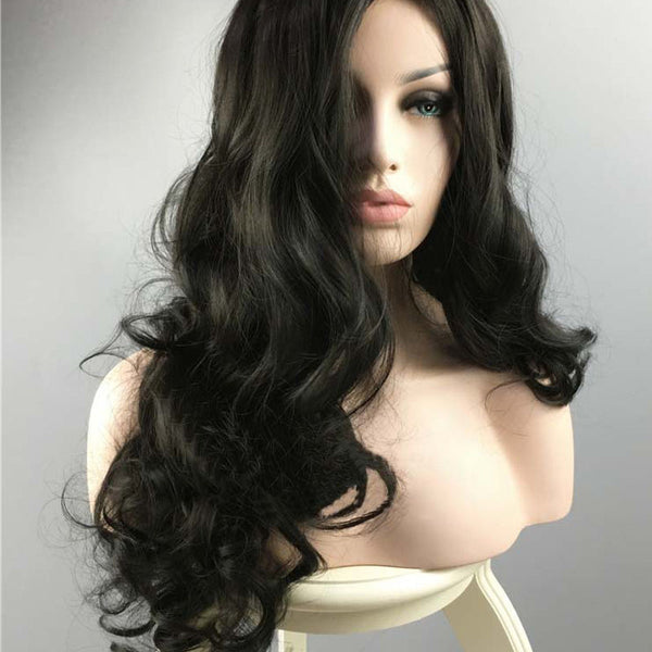 Trendy Women wig Heat Resistant Long Curly Hair Cosplay Costume Black Full Wigs